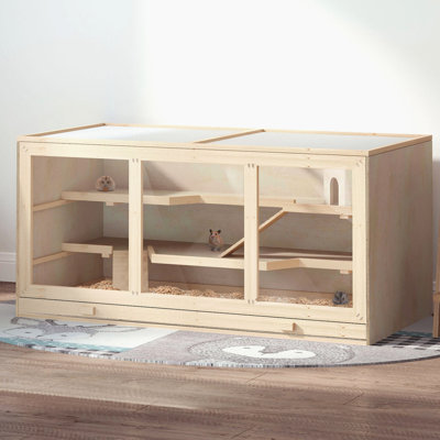Hamster Enclosure. Spacious Wooden Cage With Hut. Robust Wire Net. 44.73"l X 22.21"w Hinged Roof - 1000 Sq Inches For Hamsters, & Other Small Pets, Compact