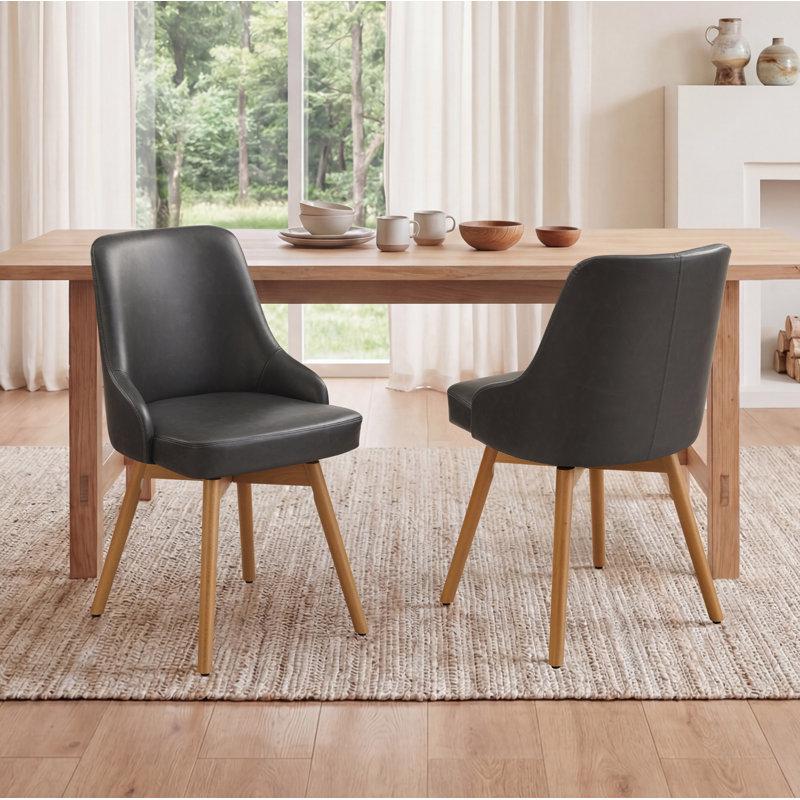 Anagnos 20.08"Seat Height Mid-Century Modern Swivel Faux Leather Upholstery Dining Side Chair, Dark Gray