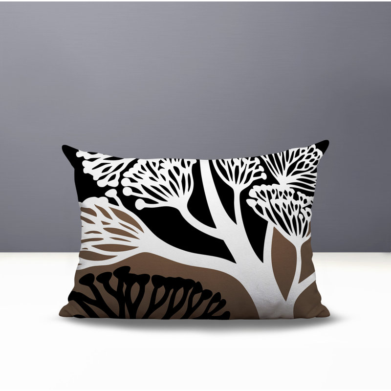 Oreiller rectangulaire réversible intérieur / extérieur à motif floral Sally, Rectangle H 14 po x l 20 po, Noir