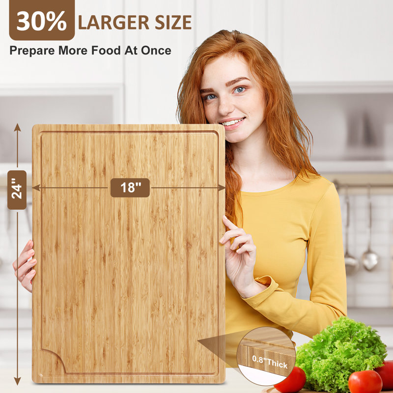 24 x 18 Bamboo Cutting Board, Large Kitchen Chopping Board for Meat, Butcher Block Cutting Board, Carving Board with Handle and Juice Groove for Turkey, Meat, Vegetables, BBQ
