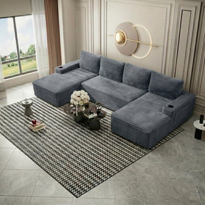Canapé modulaire en forme de U 133,4 po en forme de U pour le salon, confortable canapé-lit modulaire désossé, sans combinaison, gris foncé