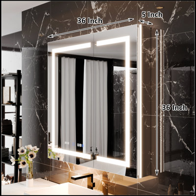 Smart LED Medicine Cabinet with Built-in High-Power Outlet , 36*36inch , Stepless Dimming & Anti-Fog