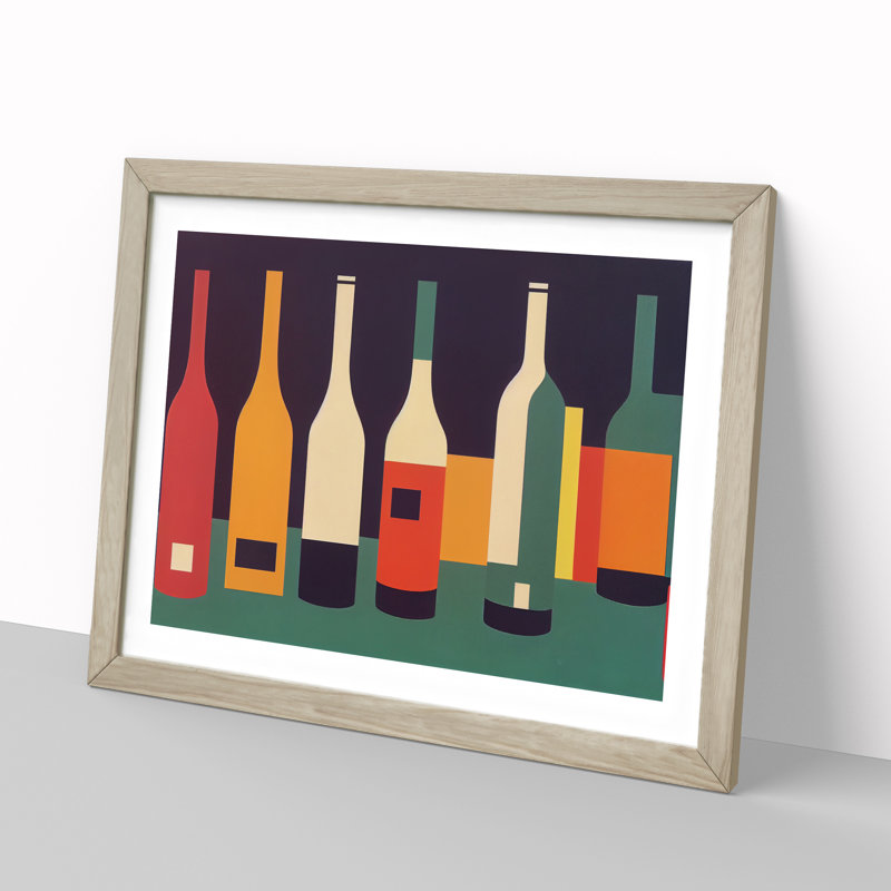 Retro Wine Bottle Vol.3 1 Piece Single Picture Frame Painting, 46cm H x 64cm W x 2cm D, Oak Framed