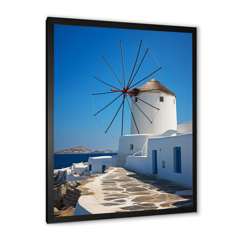 Santorini, Grèce, moulin à vent, paradis, Grèce, art mural, Cadre simple noir, H 20 po x l 12 po x P 1 po