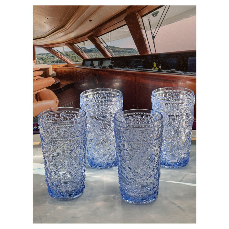 Verres à motif cachemire en acrylique, Bleu, 17 oz liq.