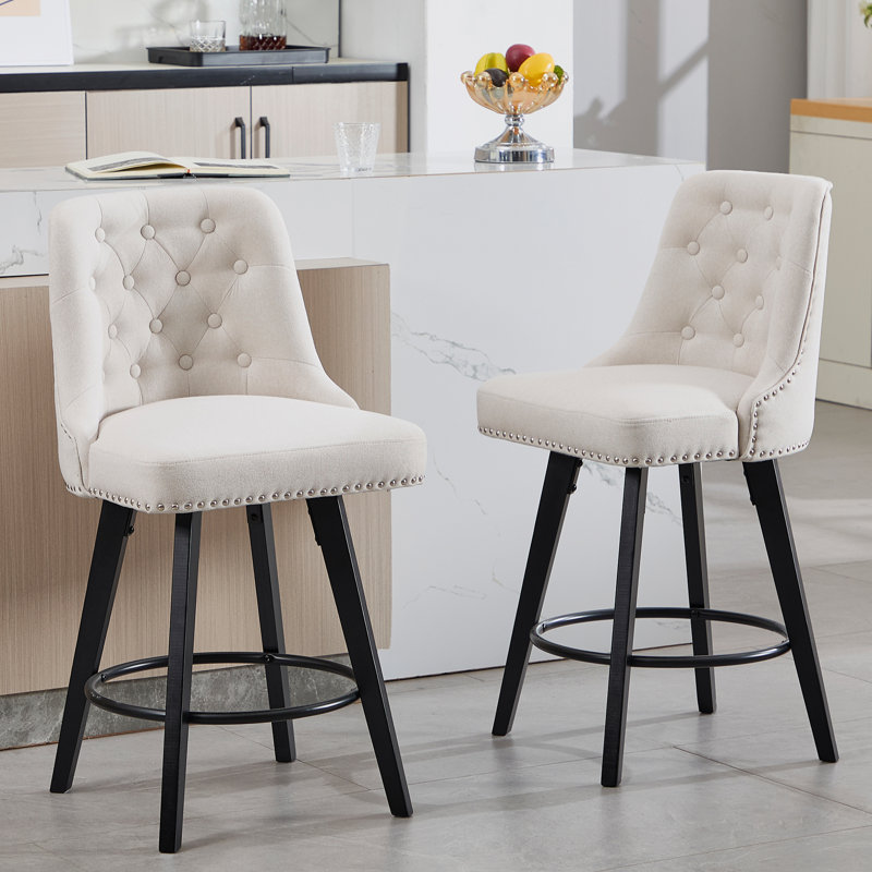 North Fork Swivel Upholstered Counter Stool with Solid Wood Frame, Beige