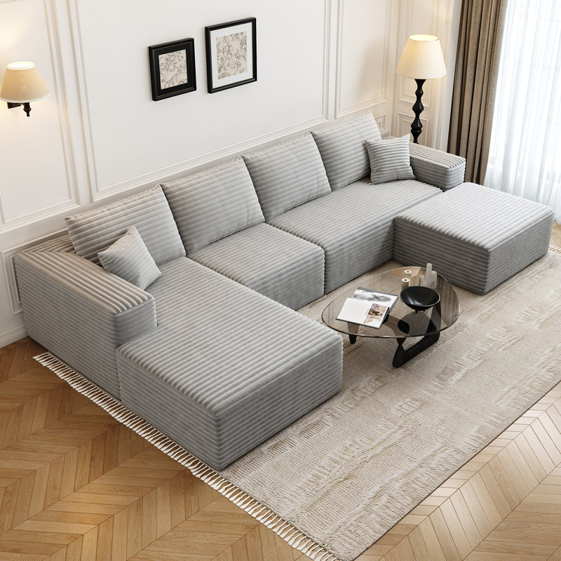 Canapé modulaire Simonsen Boneless, Tissu velours côtelé gris moelleux, Face à la gauche