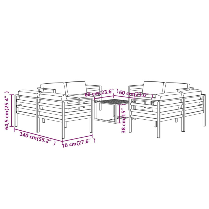 8 Piece Deep Seating Group with Cushions, 8x corner + table