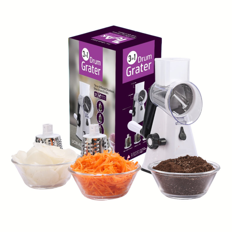 White and Black Multipurpose Rotary Cheese Grater with Stainless Steel Blades