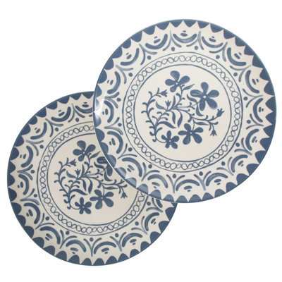 Bloomhouse – 2-Time Oprah’s Favourite Things  – Valencia Flor 2 Piece 13” Serving Platter Set, Stoneware Floral Decal Design, Microwave & Dishwasher Safe, Iris Blue