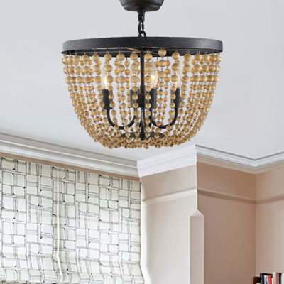 Peaslee 4 - Light Regina Scalloped Wood Bead Flush Mount