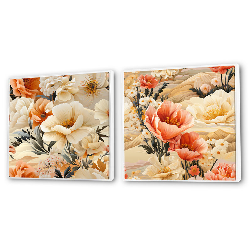 Boule - Ensemble de 2 collages carrés floraux, Cadre flottant blanc, H 36 po x l 73 po