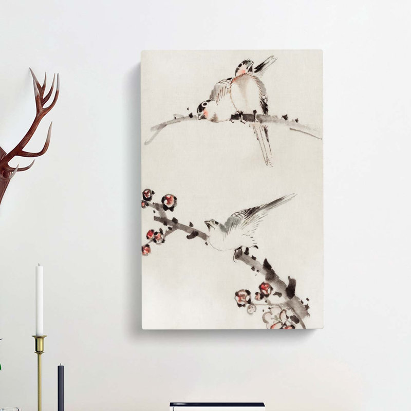 Three Birds Perched On Blossom Branches by Katsushika Hokusai - Wrapped Canvas, 91cm H x 60cm W x 3cm D