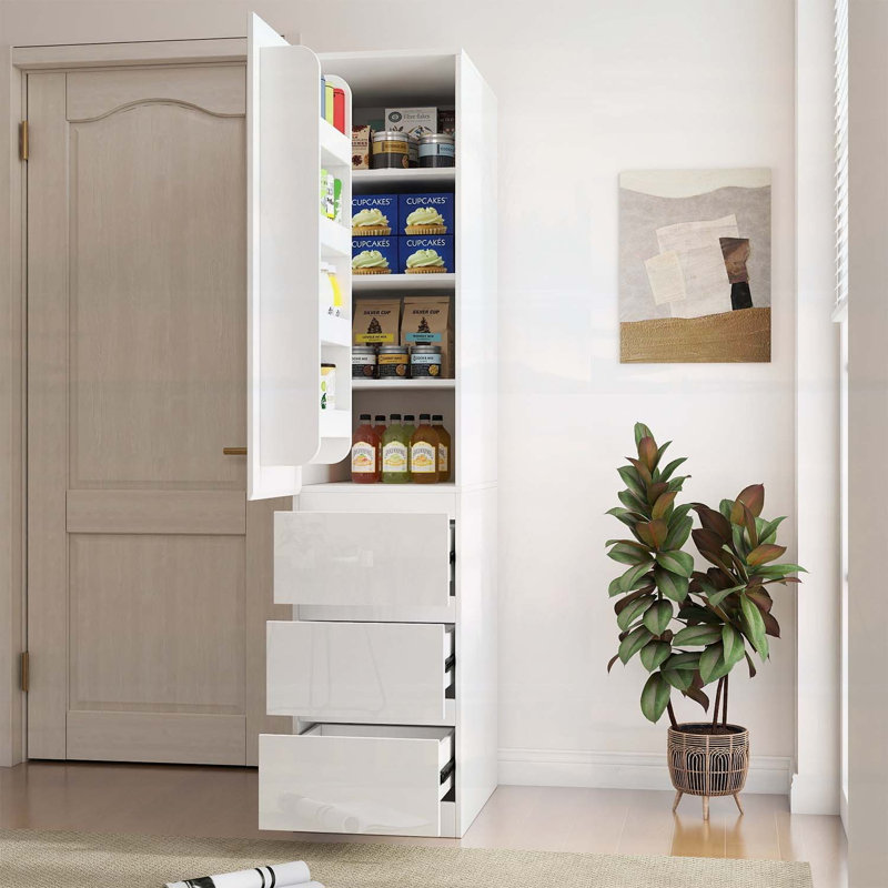 Armoire de rangement spacieuse avec portes, tablettes et tiroirs pour une vie moderne organisée