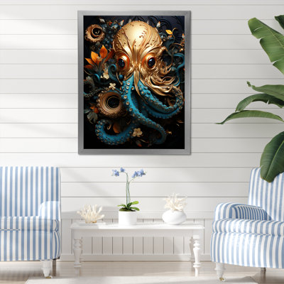 Octopus Golden Underwater - Octopus Canvas Wall Art