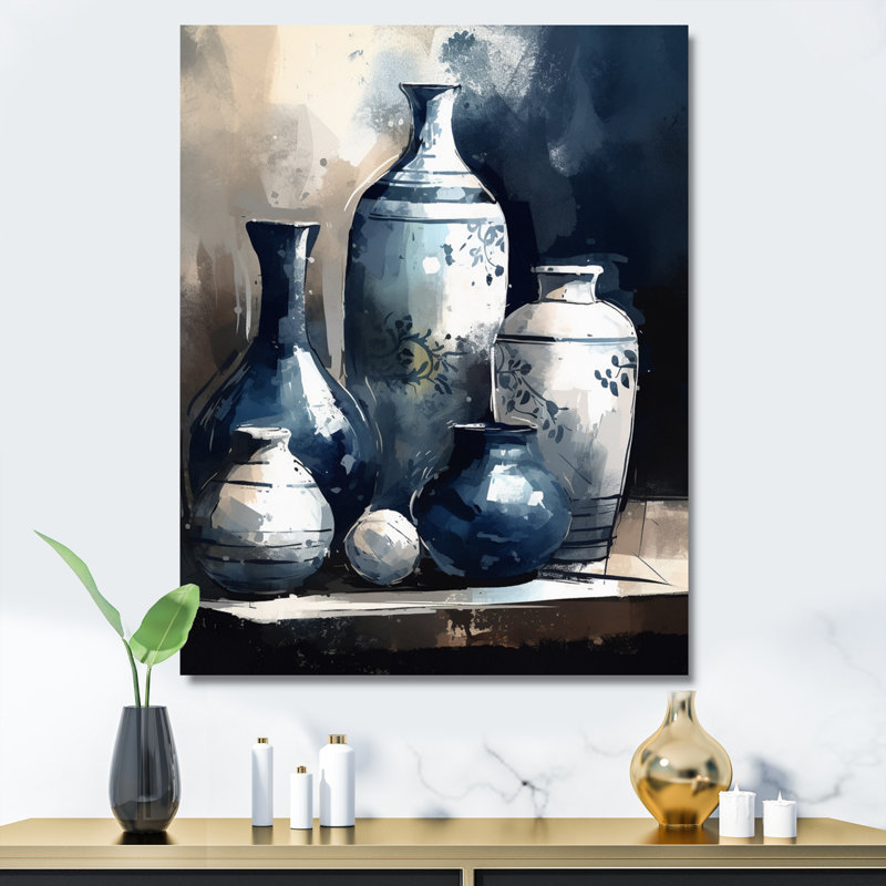 «Kapria Blue and Cream Bohemian Vibes Pottery V», reproduction sur toile, H 20 po x l 12 po x P 1 po, Toile tendue