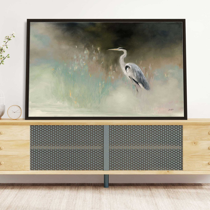 Aigrette pacifique sarcelle - peinture, L 51,5 po x H 31,5 po, Cadre noir