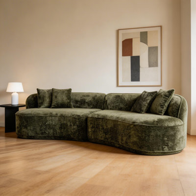 Modern Curved L-Shape Luxury Sectional Sofa – Oversized 4-Seater, Green Boucle Fabric, No Assembly Needed, Cozy Sleeper Couch for Living Room & Apartment