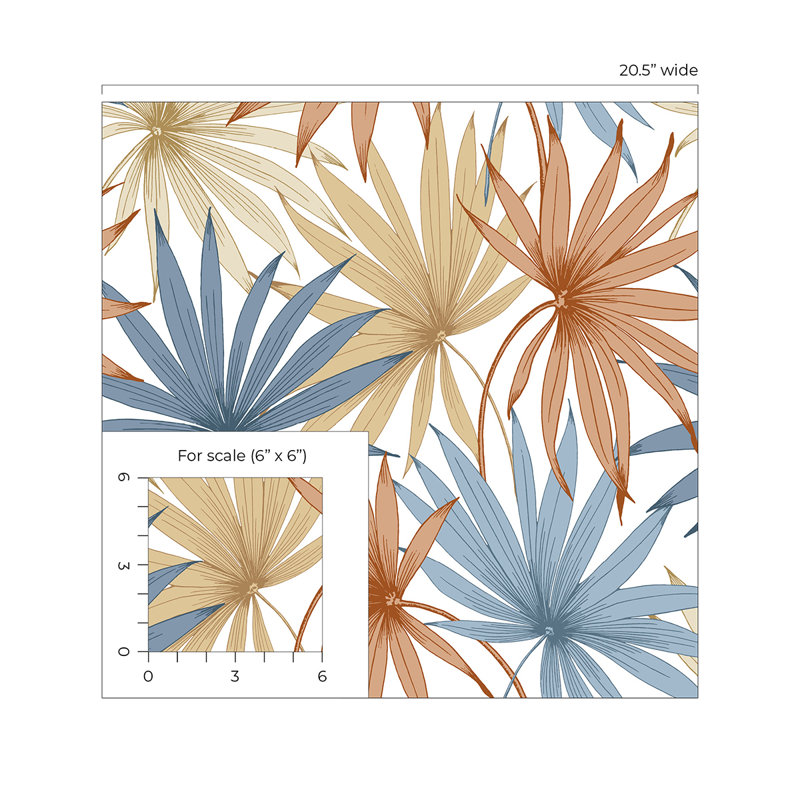 Papier peint auto-adhésif Luxe Haven Charlotte, Bleu Charlotte / melon doux