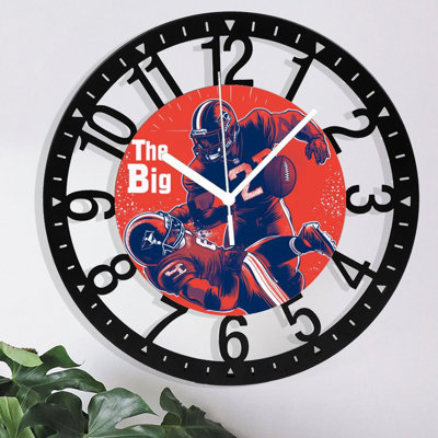 Metal Wall Clock for Living Room -10" The Big Football Players Tackling Silent Non Ticking,Battery Operated, Antique Clocks for Farmhouse,Bedroom,Kitchen - Arabic Numerals