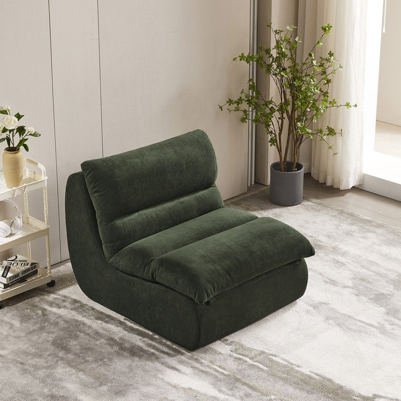 Armless Sponge Filling Bean Bag Chair & Lounger, Green Polyester