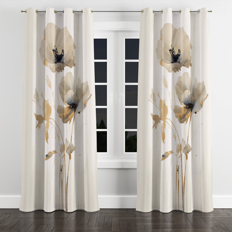 Andrenette - Floral Grommet Curtain - Velvet Room Darkening - 1 Panel, 52" W x 108" L, Golden Grommets
