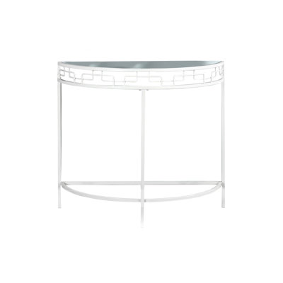 Table contemporaine en demi-lune : métal blanc et verre trempé pour une entrée élégante et un espace de vie chaleureux.