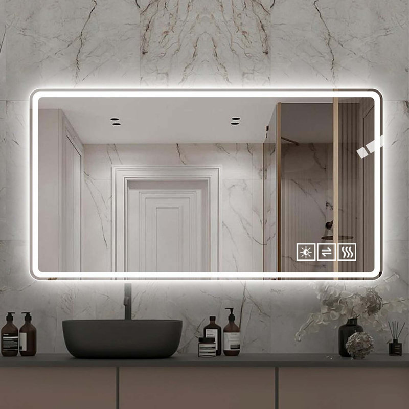 Miroir de salle de bain avec lumières à DEL, miroirs de salle de bain anti-buée pour montage mural, 3 couleurs et 5 niveaux d'intensité variable, horizontal / vertical