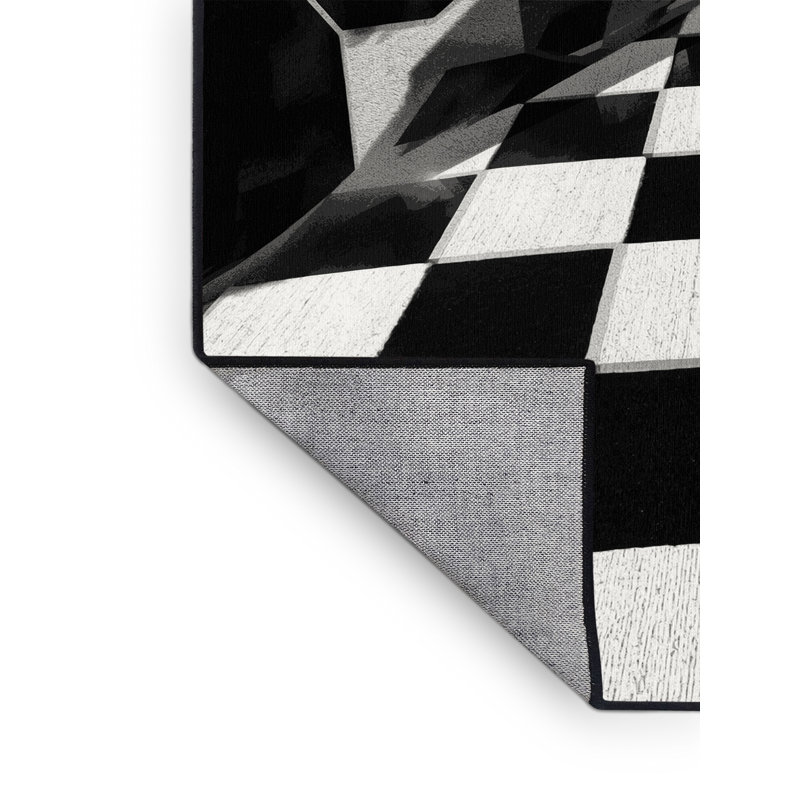 Machine Washable Patterns And Textures Modern & Contemporary Geometric Shapes Rug in Blue – Black Binding, 4' Round