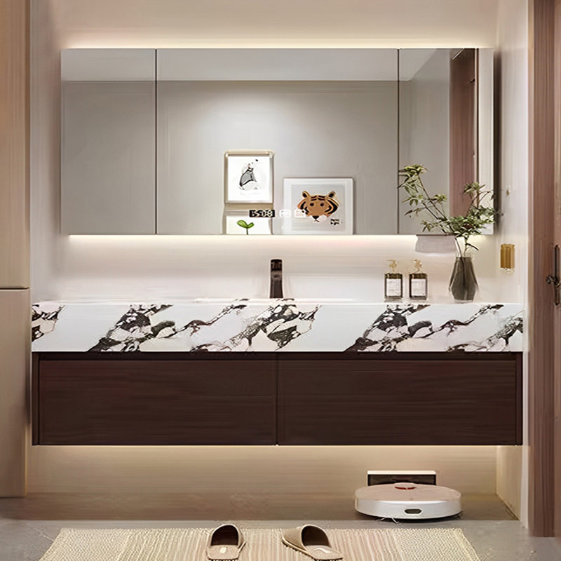 Armoire de salle de bain de style nordique minimaliste, H 19,7 po x l 66,9 po x P 19,7 po, Brun foncé