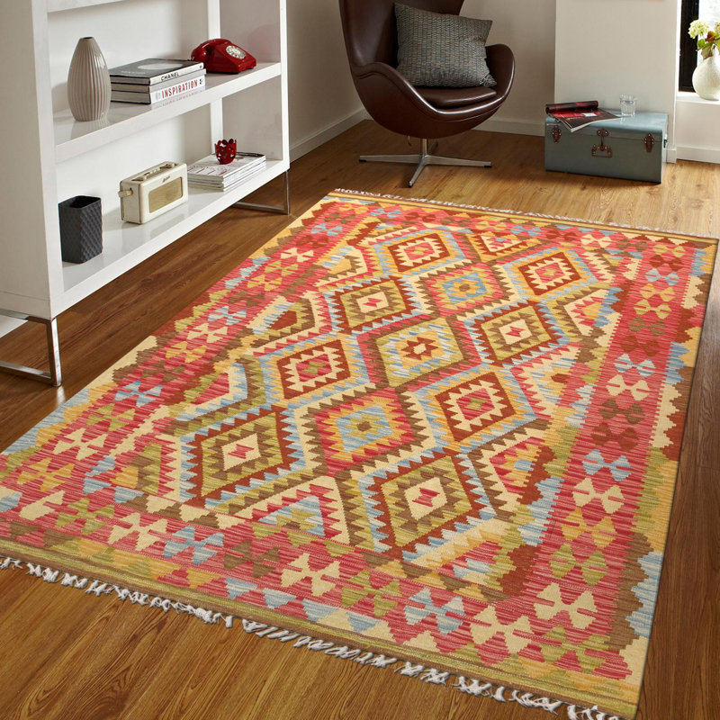 Hand-Woven Multicolor Wool Rectangular Area Rug 5' x 6'9"