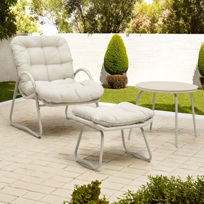 Ensemble de chaises longues 3 pièces en corde tissée avec repose-pieds et table d'appoint ronde