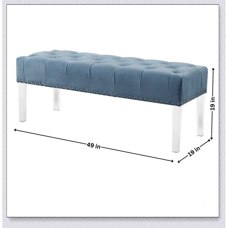 Banc rembourré en velours capitonné Valley, Bleu