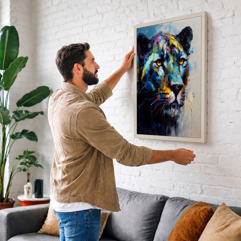 Lioness in Colour Modern 1 Piece Wrapped Canvas Wall Art, 24x16 - 61.0 x 40.6 cm, Taupe Border