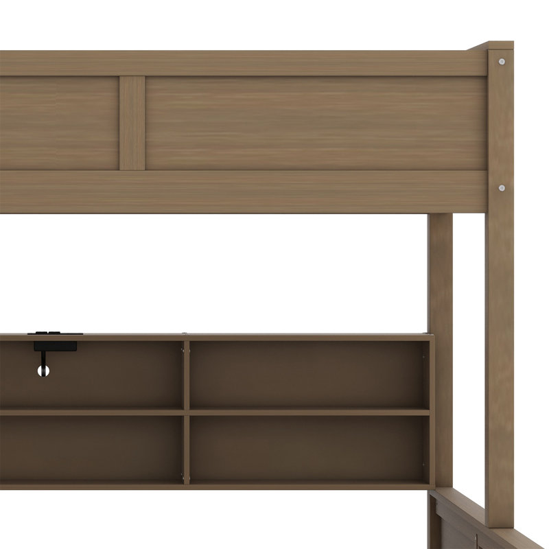 Lit superposé avec armoires de rangement et ports USB, Bois antique