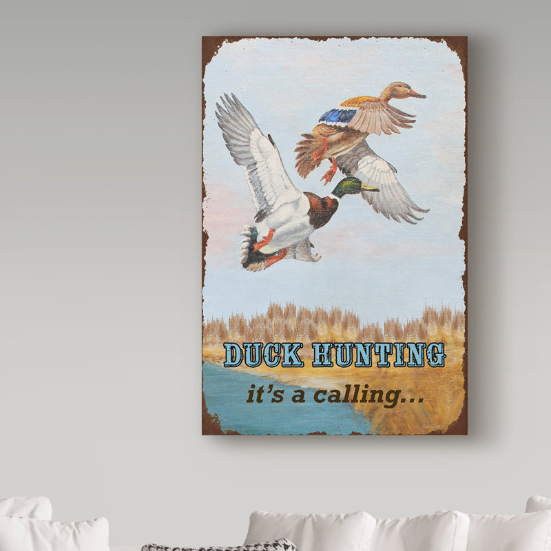 « duck chasse appelante », affiche rétro sur toile tendue, H 19 po x l 12 po x P 2 po
