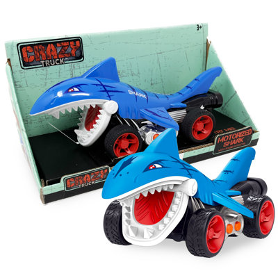 Crazy Truck: Motorized Shark - Bleu - véhicule-jouet en forme de poisson, effets sonores, cascades et tours, pneus en caoutchouc, course de l'océan, enfants 3+