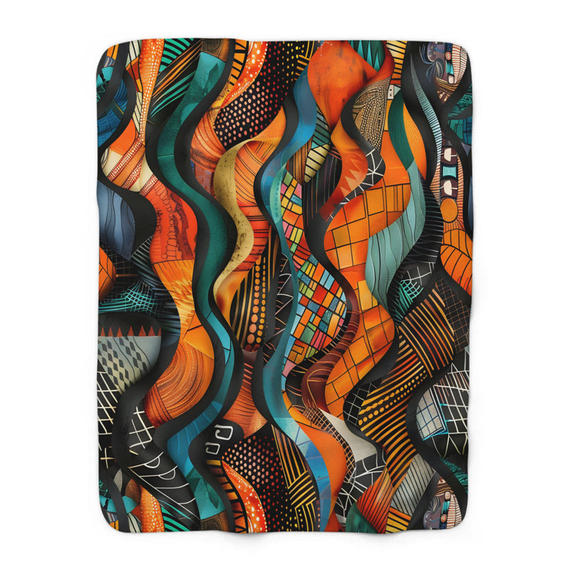 Afro Essence - couverture en sherpa de qualité supérieure 1 pièce - reproduction d'art luxueuse, Lit simple