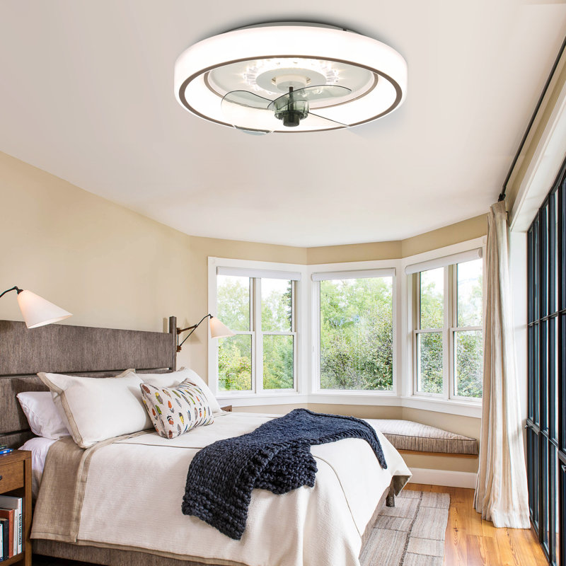 Denitra 19" Bedroom Flush Mount Ceiling Fan with Lights and Remote, Smart Bladeless Ceiling Fan with 6 Speed