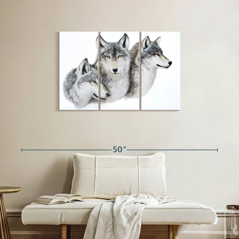 Snowy Wolf Family, H 24 po x l 38 po