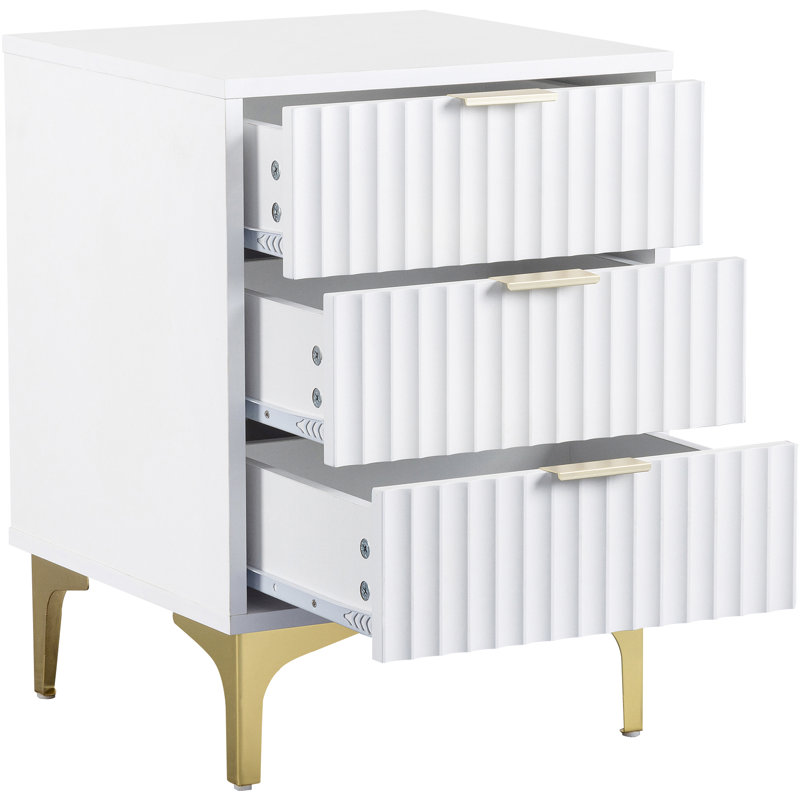 Temeeka 40cm W Manufactured Wood Bedside Table, White/Gold