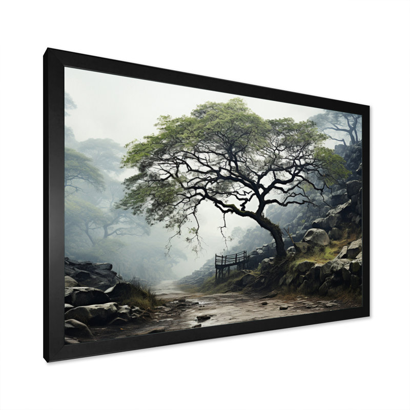 Arbre vert, élégance monochrome sur toile, H 34 po x l 44 po x P 1,5 po, Cadre photo noir