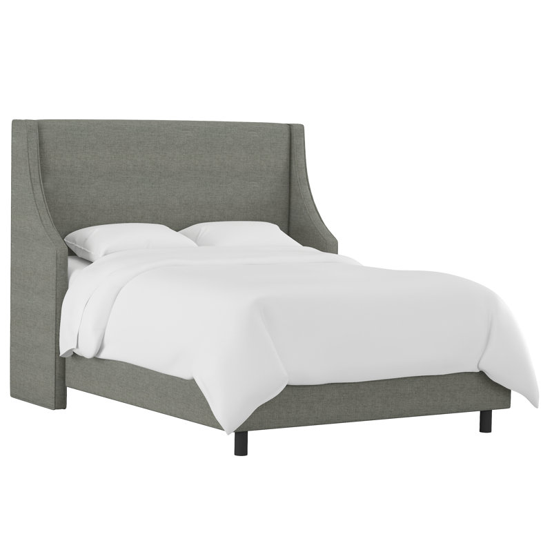 Lit tapissier standard à profil bas Bernadine, Grand, Lin gris anthracite texturé Zuma