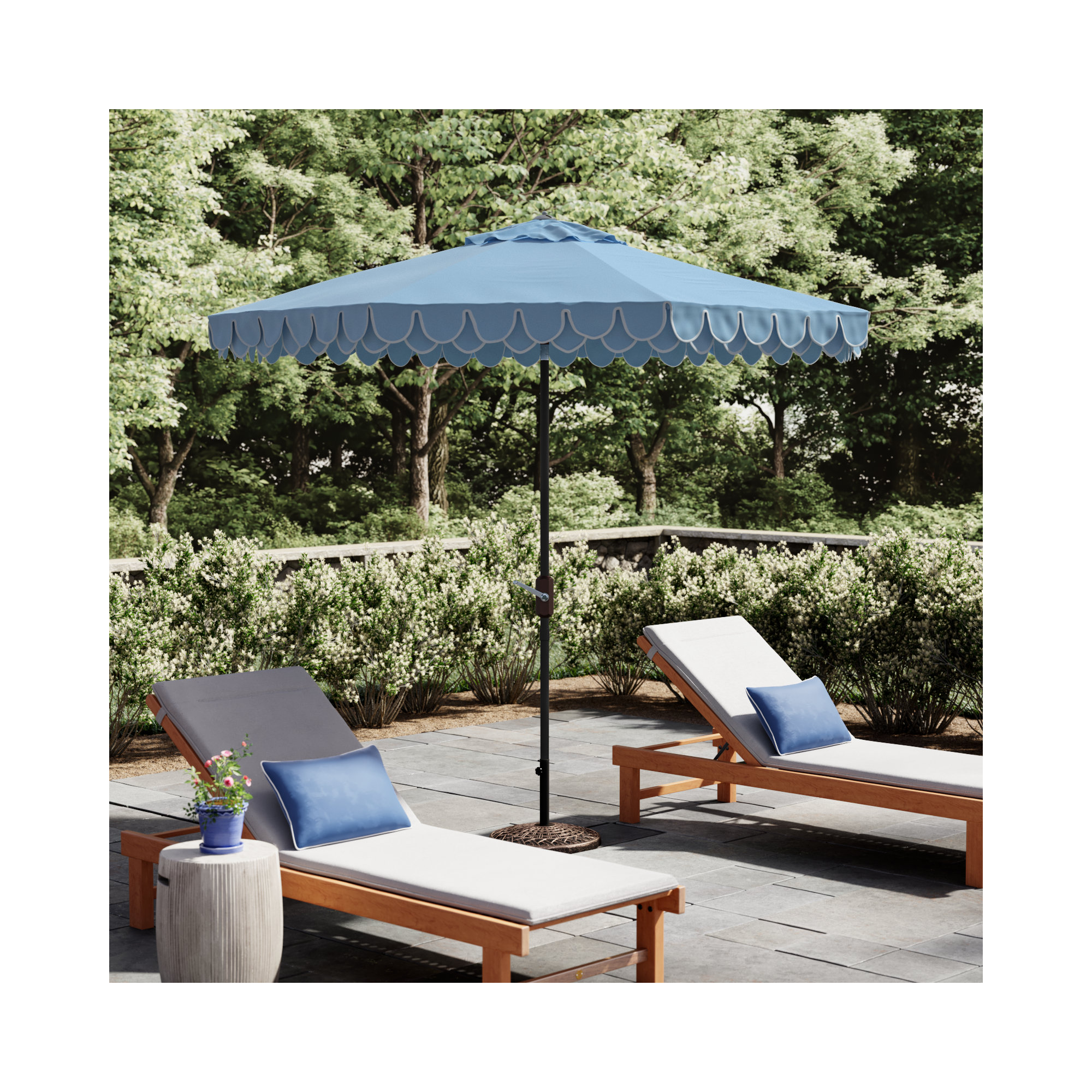 Iago Outdoor Umbrella, Baby Blue/White, Brown