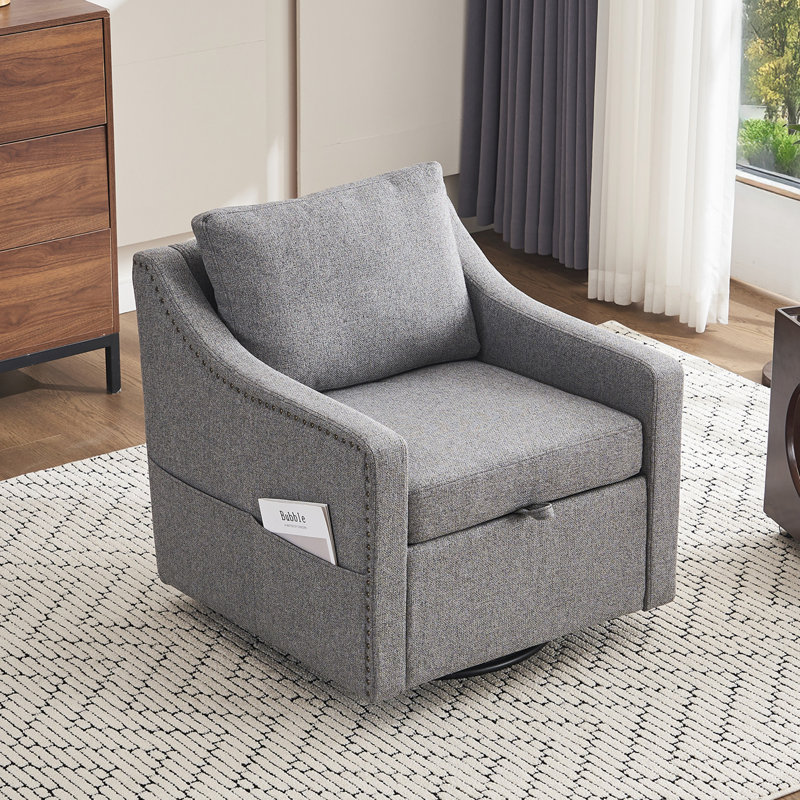 Fauteuil d'appoint pivotant en tissu Elacqua, Lin gris