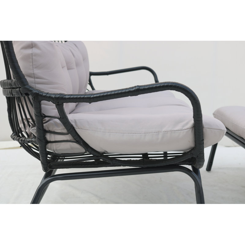 Ensemble de patio d'extérieur en osier 2 pièces avec coussins amovibles, Gris, Noir
