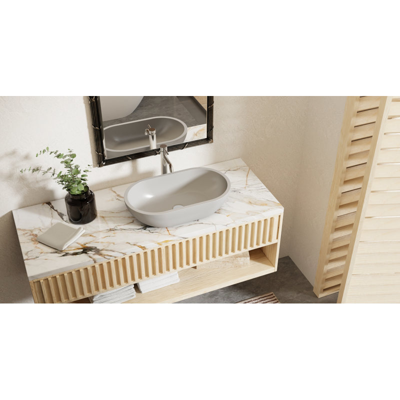 Badeloft 22" x 12.5" Stone Resin Vessel Bathroom Sink WB-02-GGRY in Glossy Gray, Glossy Gray