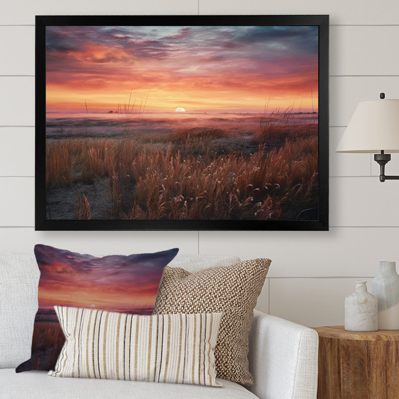 " Tranquil Prairies At Sunrise I ", Black Single Picture Framed, 12" H x 20" W x 1" D