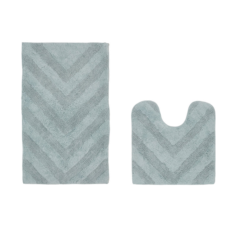 Annaclara Premium 100% Cotton 1990 GSM 2-Piece Tufted Chevron Bath Rug Set with Non-Slip Spray Latex Backing, OEKO-TEX® Certified, Super Absorbent and Machine Washable, Blue