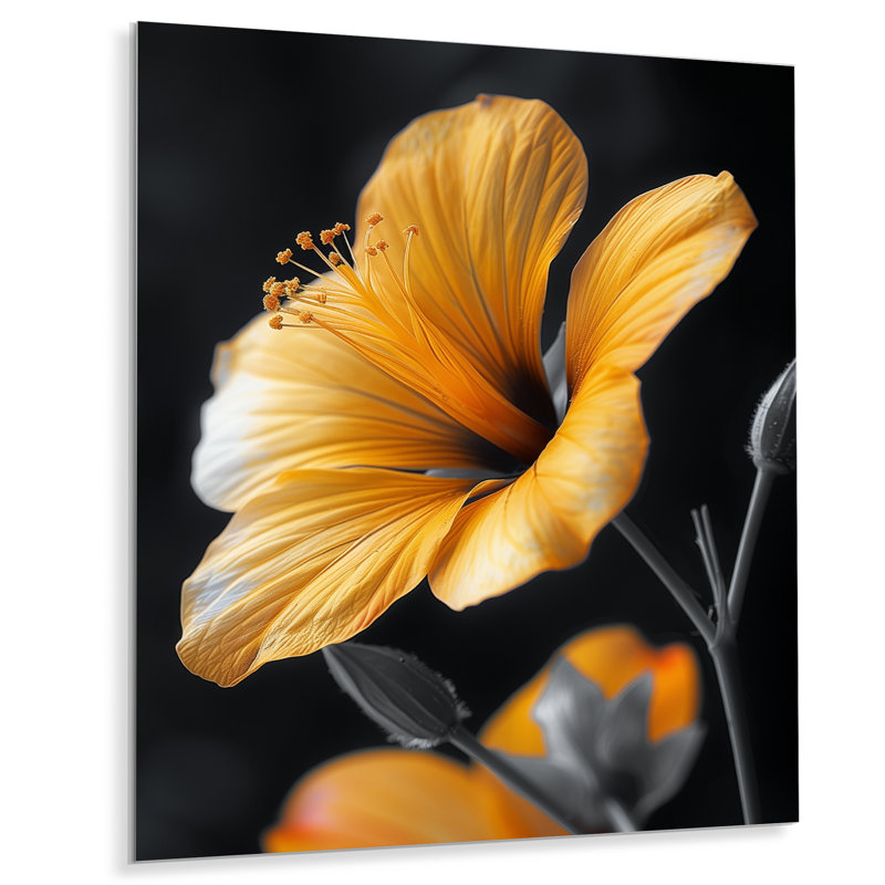 Jaune jaune noir pétale de fleurs - fleurs, art mural salon, Métal métal, H 20 po x l 12 po x P 1 po